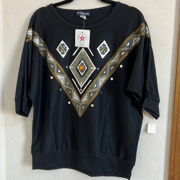 K. T. SPORTS NWT Black Embellished Top Size Large - Picture 2 of 10